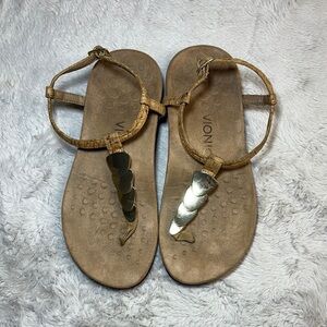 Vionic Sandals with Gold and Tan Straps